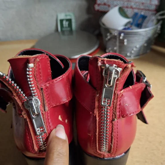 Red Women's Buckle Ankle Boots - Picture 5 of 6